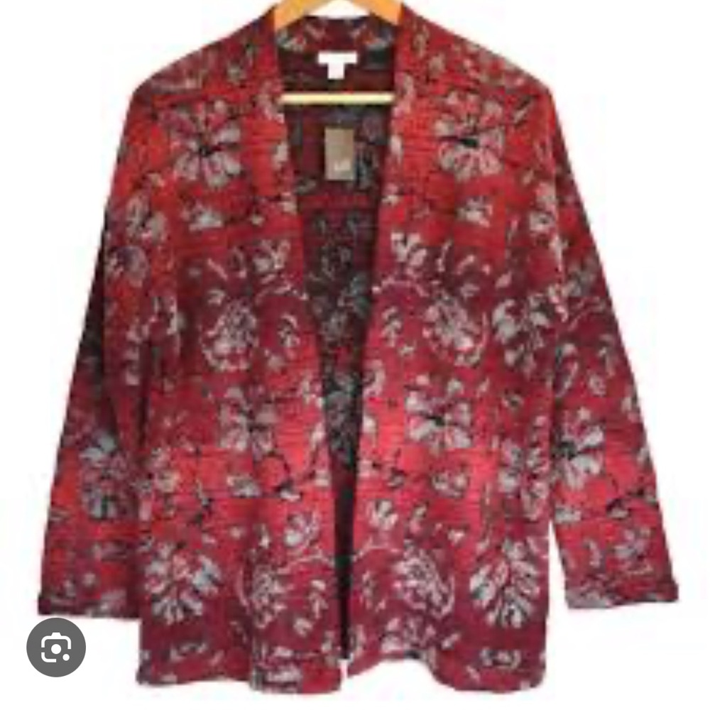 J Jill Floral Red Cardigan